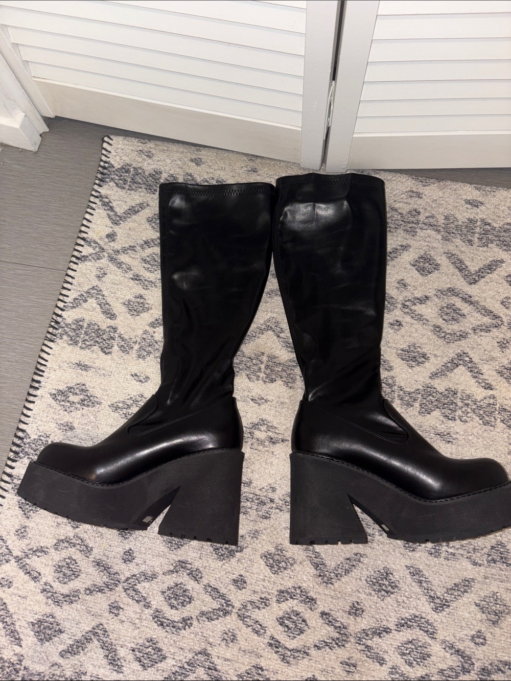 Black Platform Knee-High Boots - Women